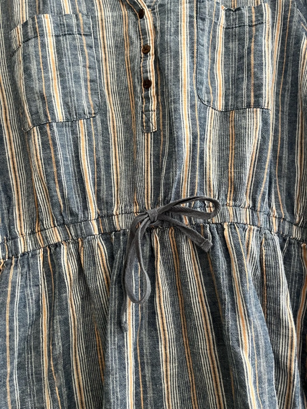 Linen and Cotton 3X Mini Dress Falls Creek Multicolor Vertical Stripe Pockets - Picture 5 of 10